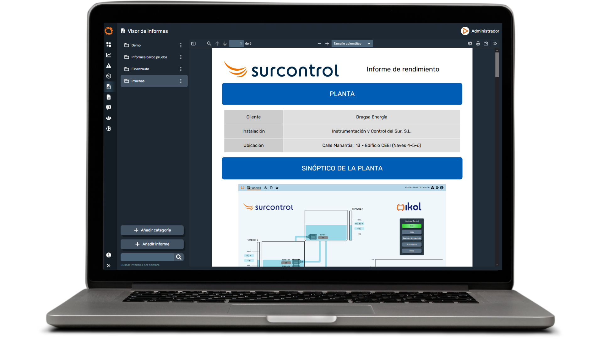 ejemplo del panel de IkolCrane del modelo lite